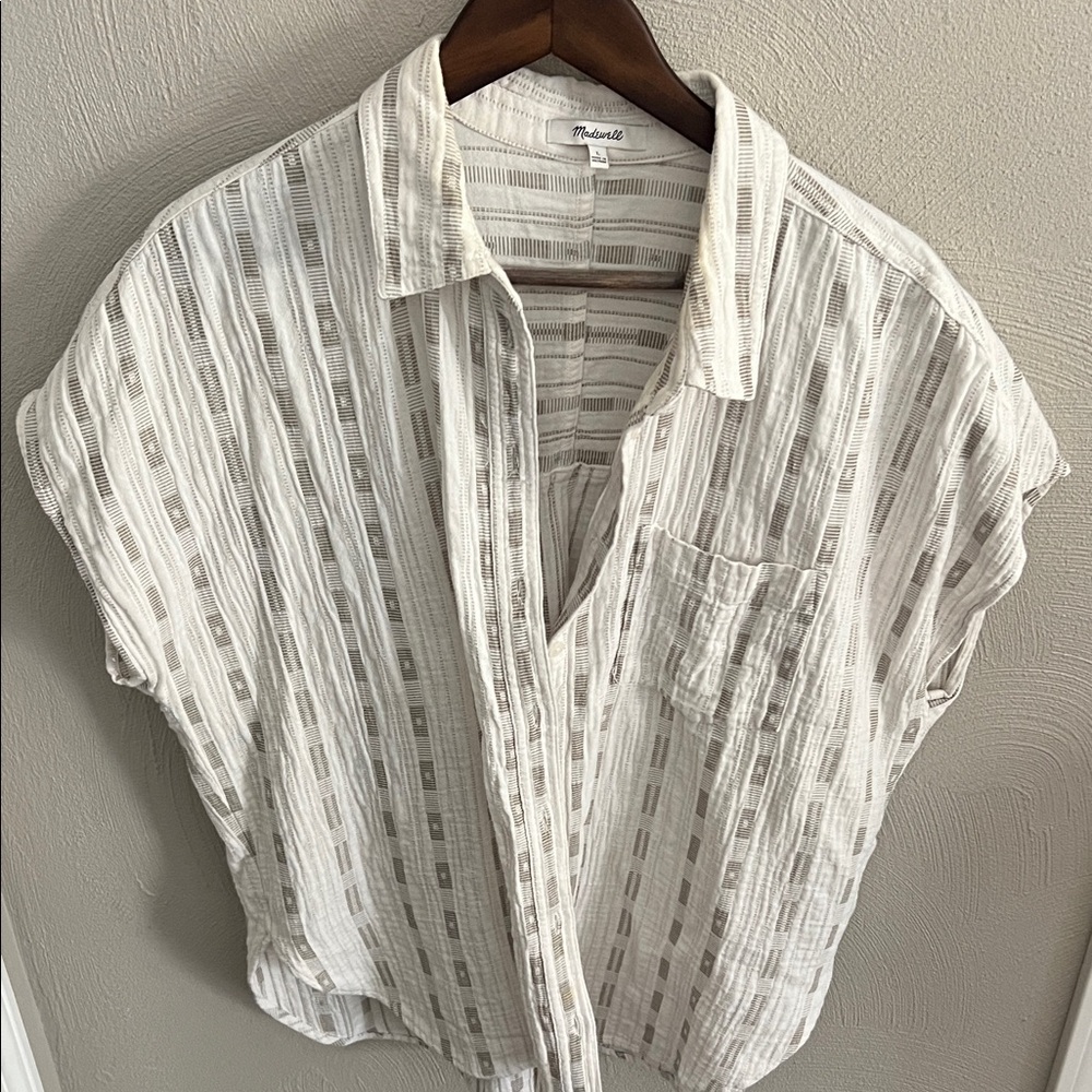 Madewell White and Tan Textured Shirt